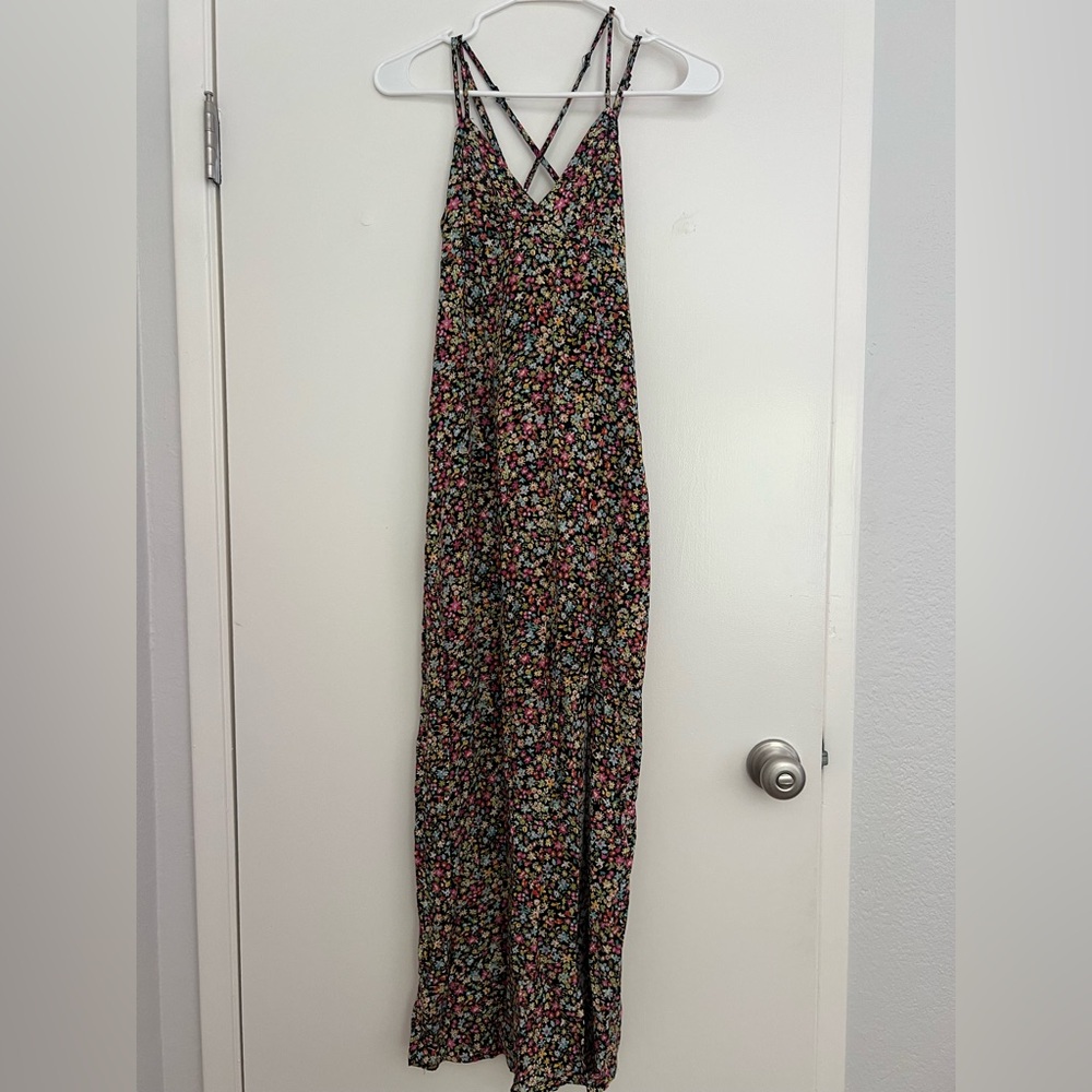 Zara Black Floral Dress with Crisscross Straps
